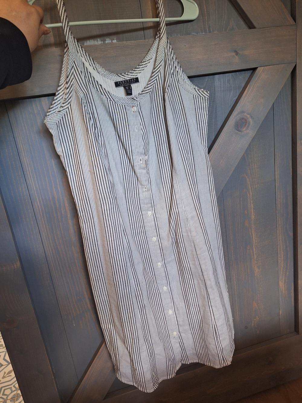 Peruvian Collection Grey, White & Denim Striped Button-Front Cotton Dress